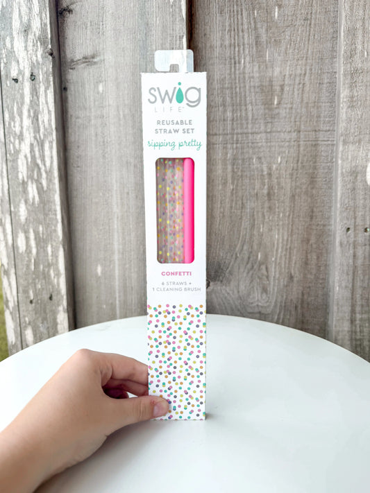 Confetti + Pink Reusable Straw Set Swig Life