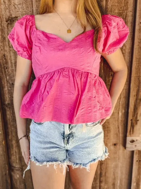 PUFF SLEEVE SWEETHEART NECKLINE BABYDOLL CROP TOP day & moon