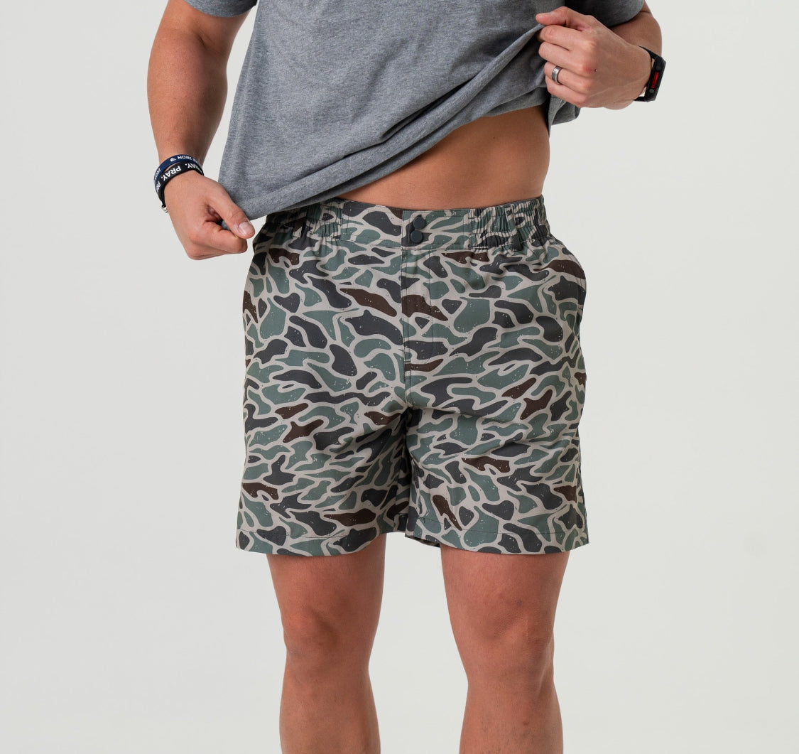 Burlebo Everyday Shorts- RETRO DUCK CAMO - GREY POCKET 7" BURLEBO