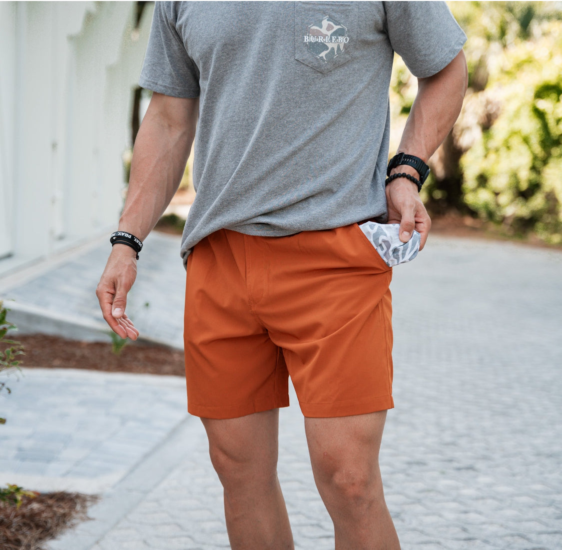 Burlebo Everyday Shorts-ORANGE - WHITE CAMO POCKET 7" BURLEBO