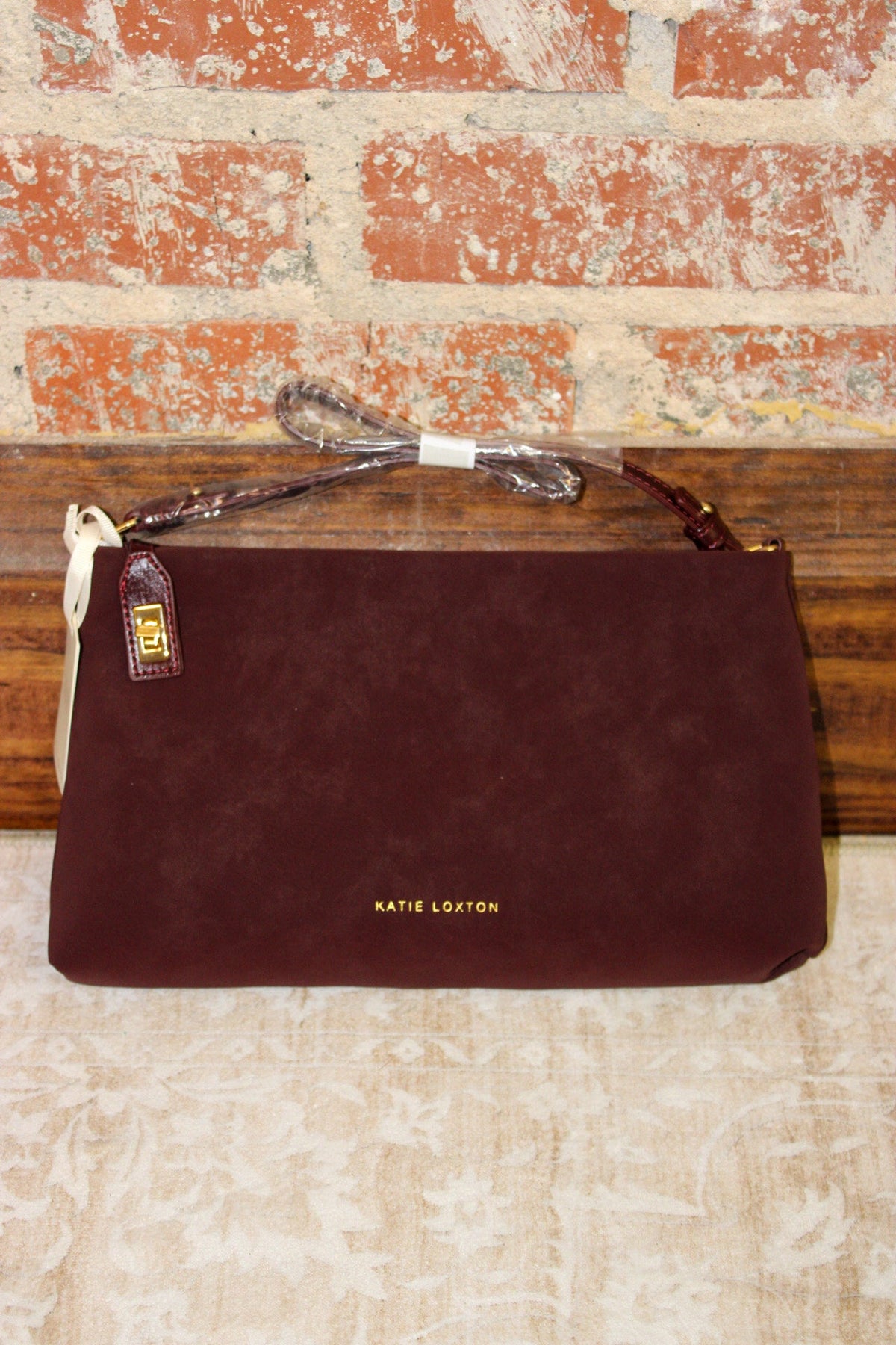 Katie Loxton Orin Twist Lock Suedette Small Shoulder Bag In Cherry KATIE LOXTON