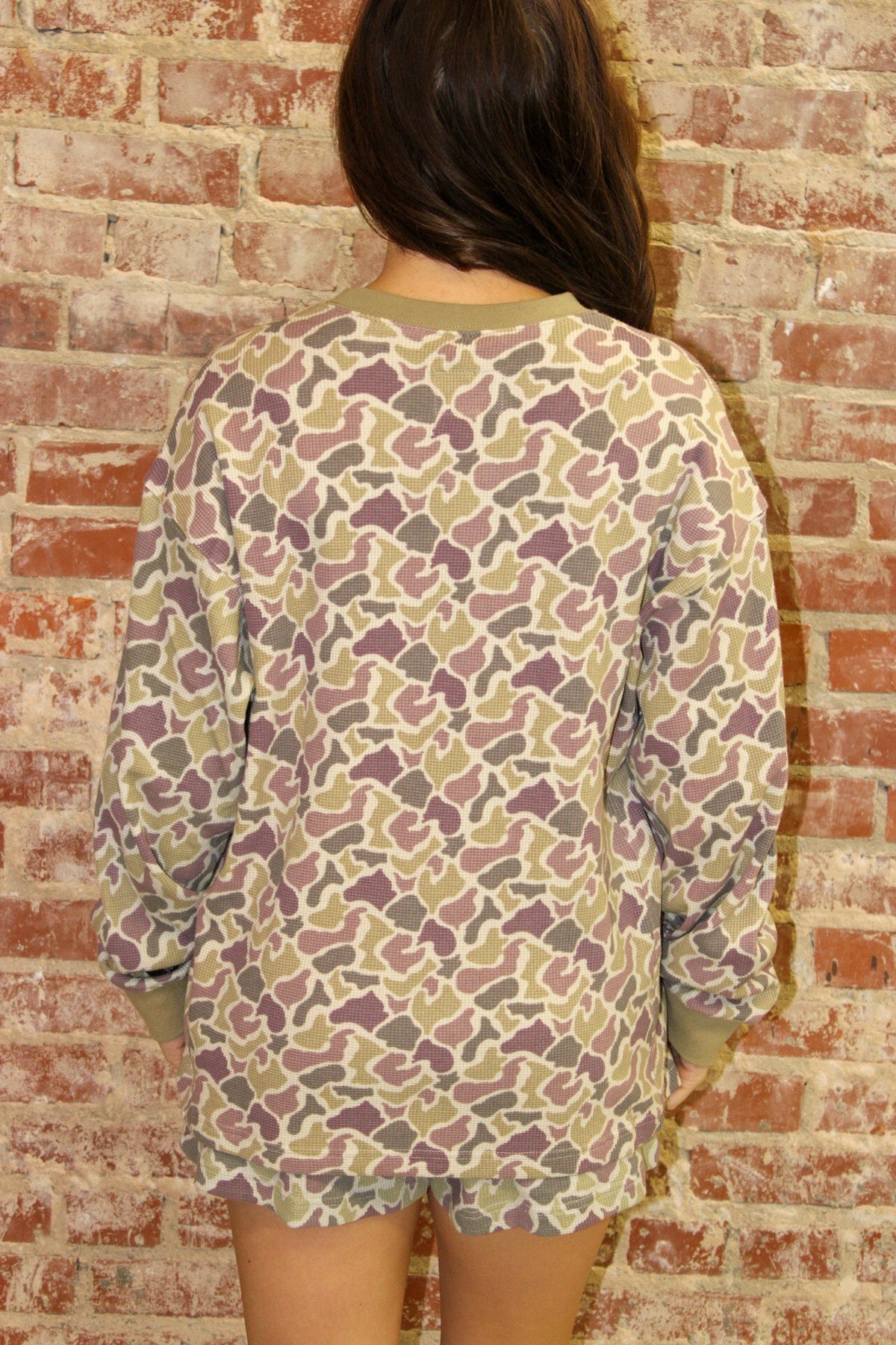 Lulu Mac Light Camo Long Sleeve Waffle Knit Top Girl Girlie Girl Originals