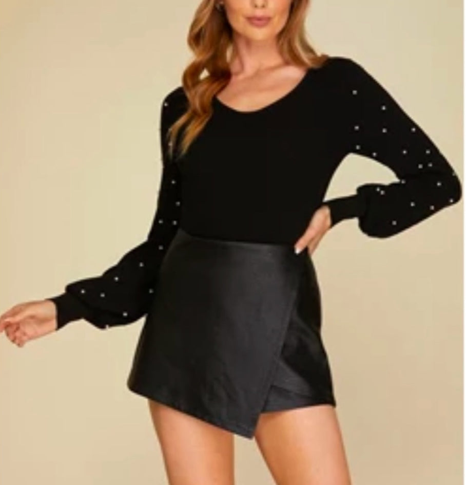 BLACK PEARL BEADED LONG SLEEVE SWEATER BODYSUIT She + Sky