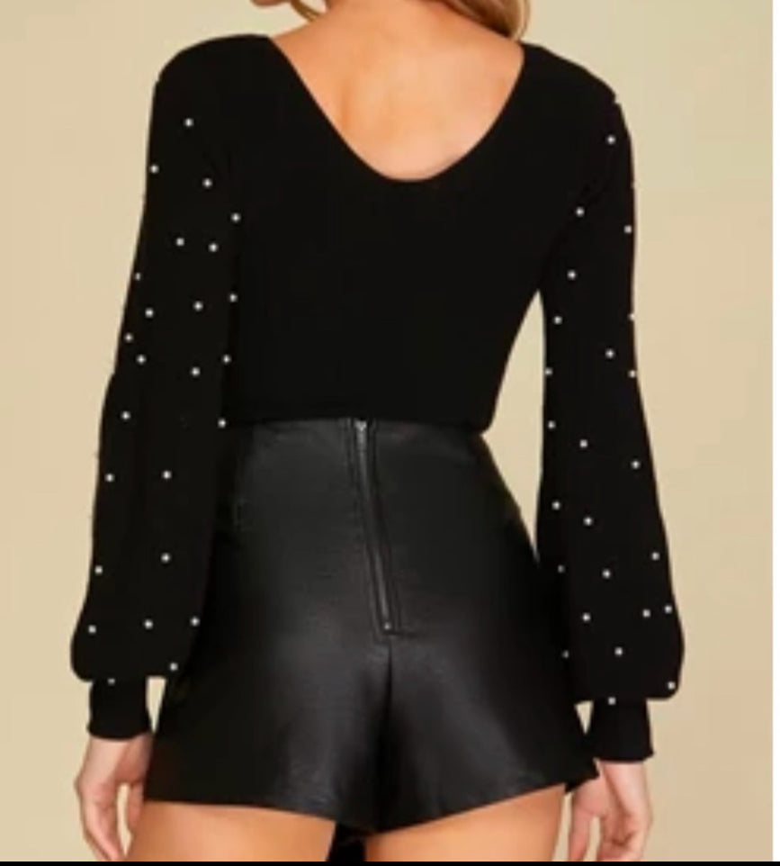 BLACK PEARL BEADED LONG SLEEVE SWEATER BODYSUIT She + Sky