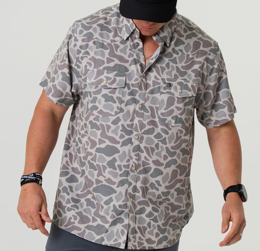 BURLEBO PERFORMANCE WESTERN BUTTON UP SHIRT- CLASSIC DEER CAMO BURLEBO