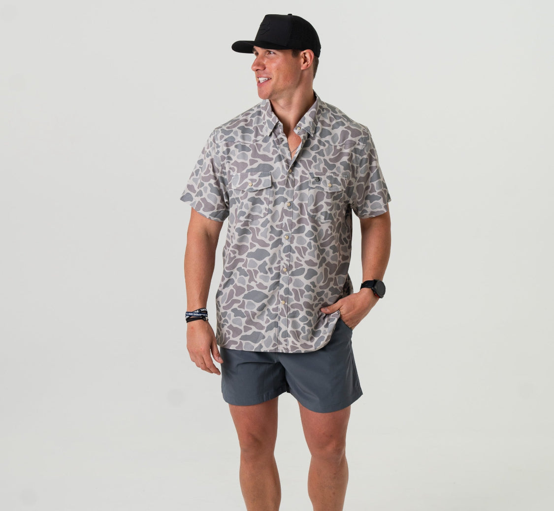 BURLEBO PERFORMANCE WESTERN BUTTON UP SHIRT- CLASSIC DEER CAMO BURLEBO