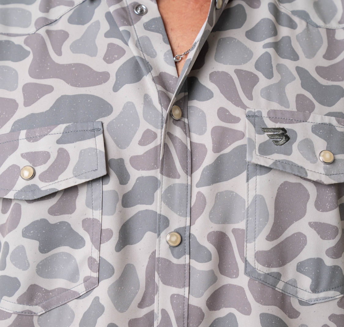 BURLEBO PERFORMANCE WESTERN BUTTON UP SHIRT- CLASSIC DEER CAMO BURLEBO
