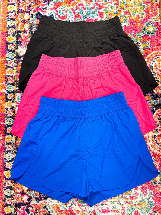 WINDBREAKER SMOCKED WAISTBAND RUNNING SHORTS zenana