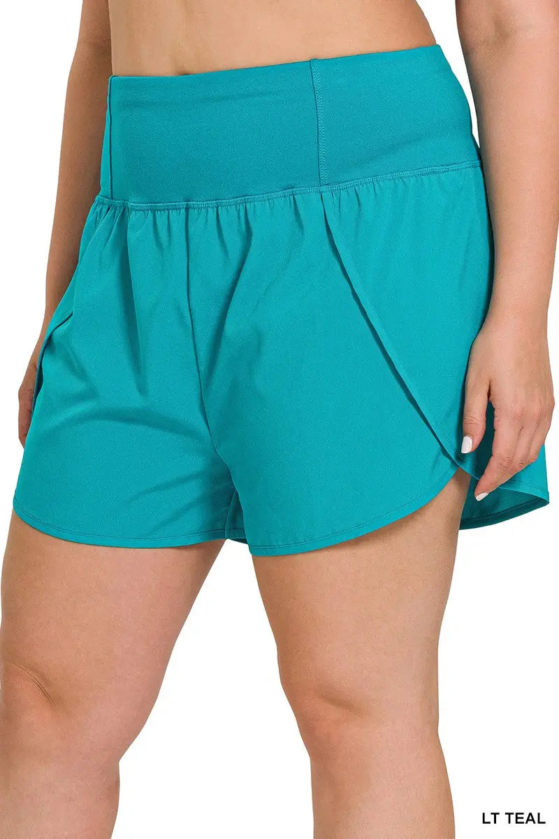 PLUS HIGH WAIST ZIPPER BACK POCKET RUNNING SHORTS zenana