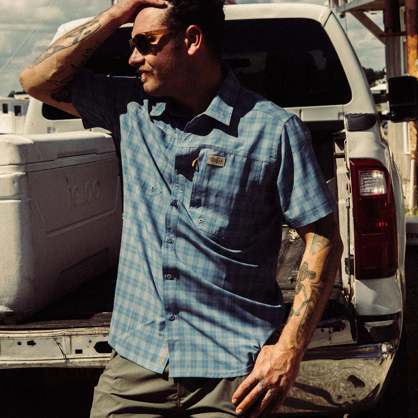 MARSH WEAR Blue Heaven Lenwood Tech Shortsleeve Button Down Shirt MARSH WEAR