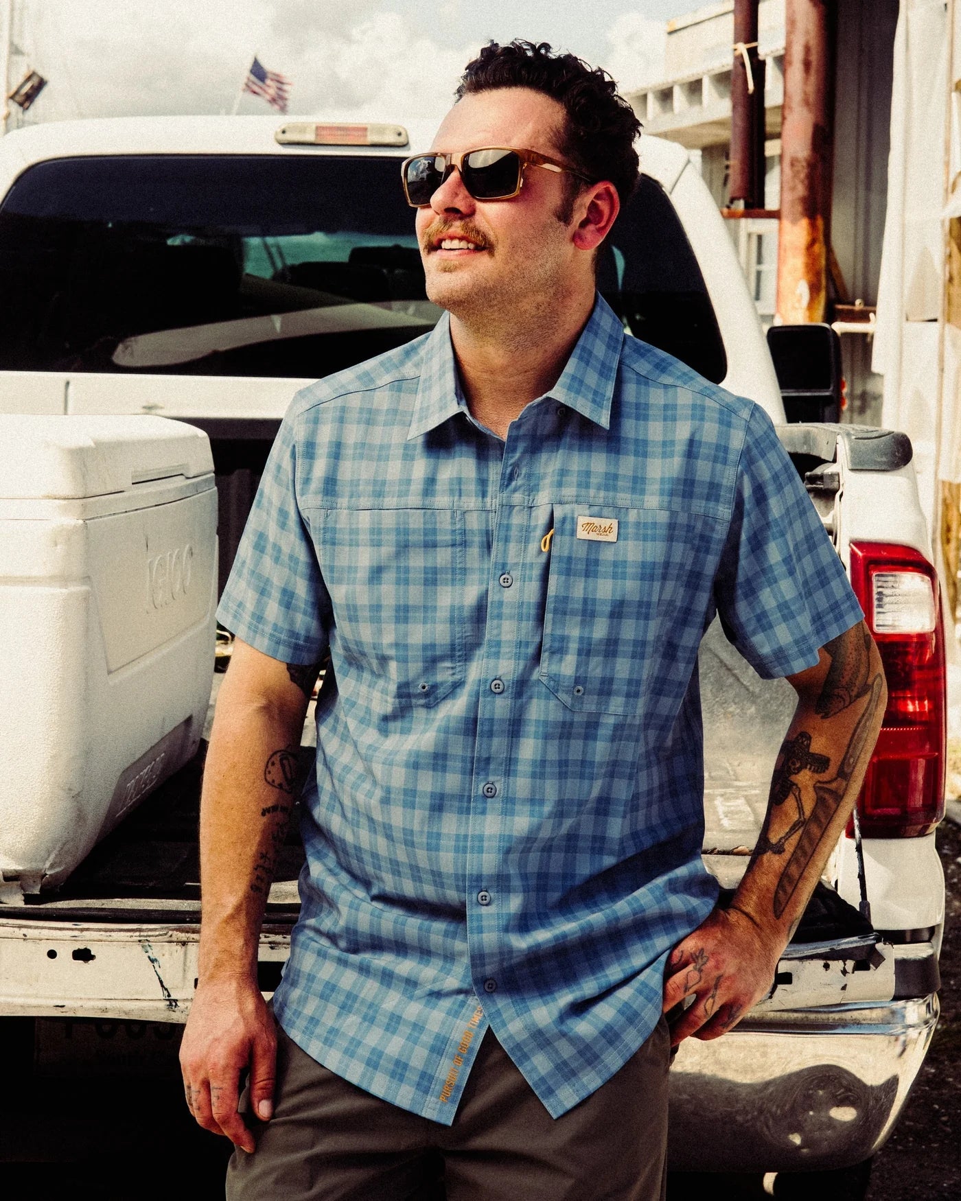MARSH WEAR Blue Heaven Lenwood Tech Shortsleeve Button Down Shirt MARSH WEAR