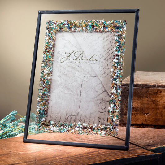 J Devlin Glass Art & Bert Anderson Collection - Pic 456 Multi Colored Fused Glass Chips on Clear Frame Series: 5x7 J Devlin Glass Art & Bert Anderson Collection