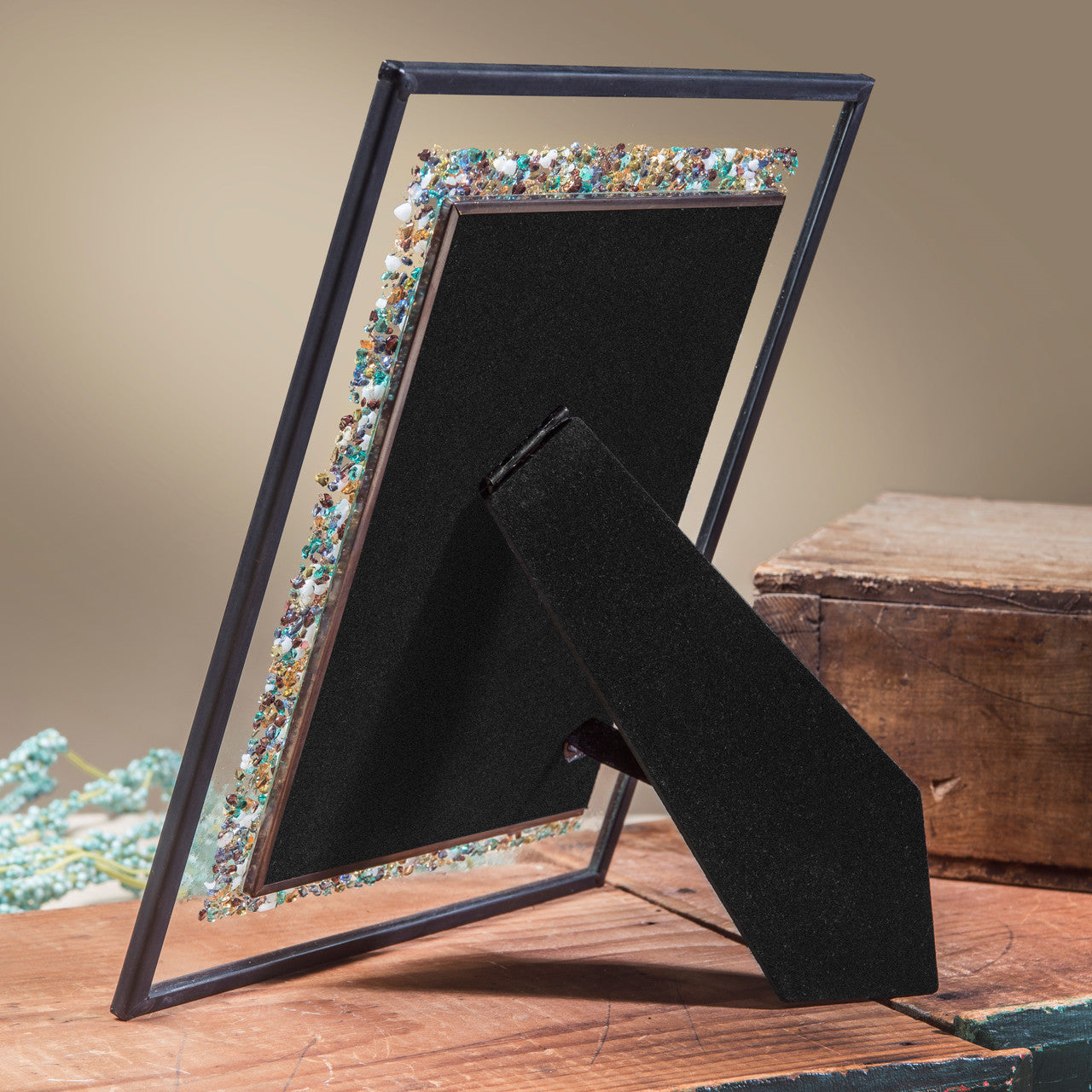 J Devlin Glass Art & Bert Anderson Collection - Pic 456 Multi Colored Fused Glass Chips on Clear Frame Series: 2.5x3.5 J Devlin Glass Art & Bert Anderson Collection