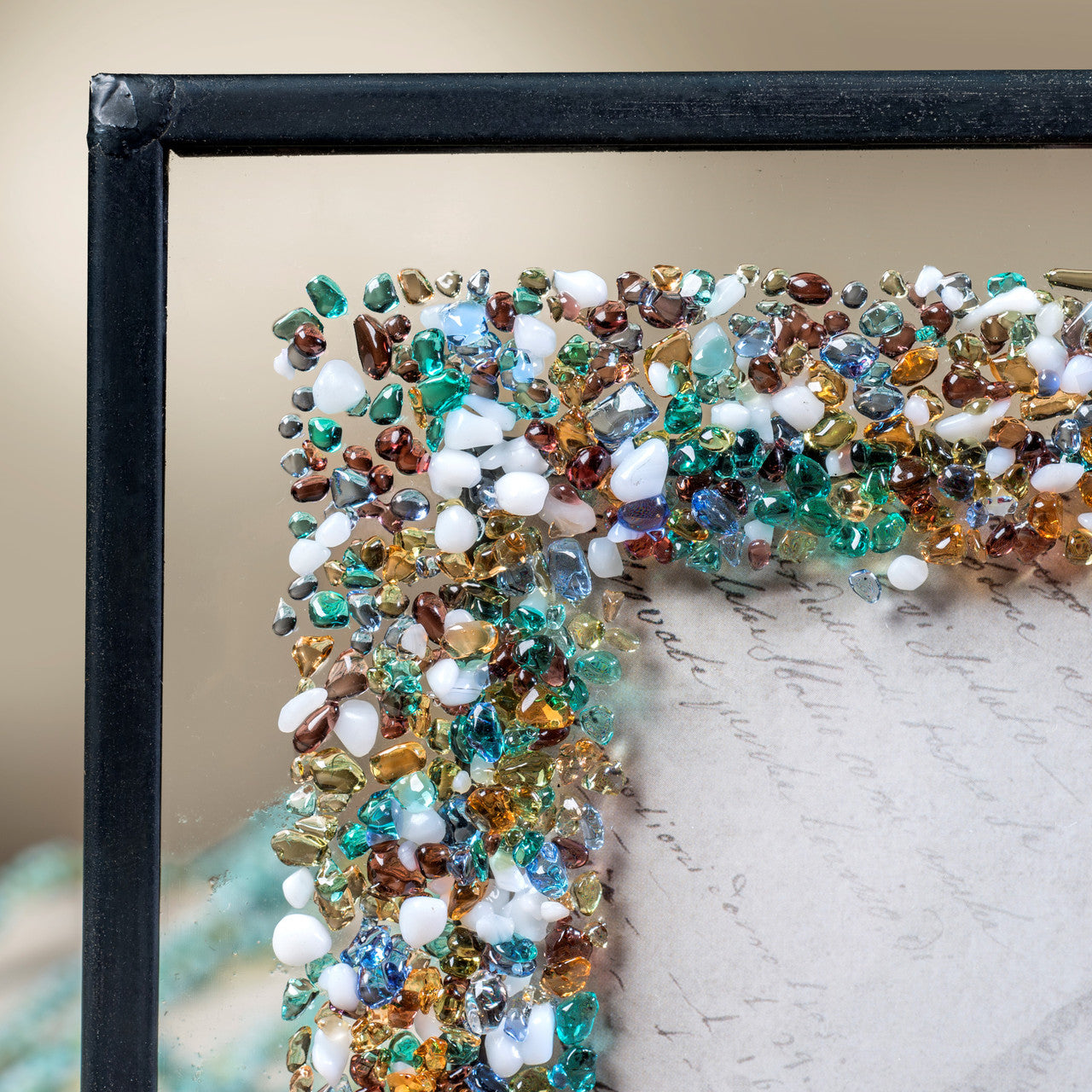 J Devlin Glass Art & Bert Anderson Collection - Pic 456 Multi Colored Fused Glass Chips on Clear Frame Series: 5x7 J Devlin Glass Art & Bert Anderson Collection