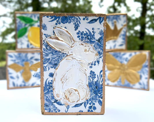 Coddiwomple - Chinoiserie Art Blocks |  botanicals blue white bridal tea: 4x5 butterfly Coddiwomple