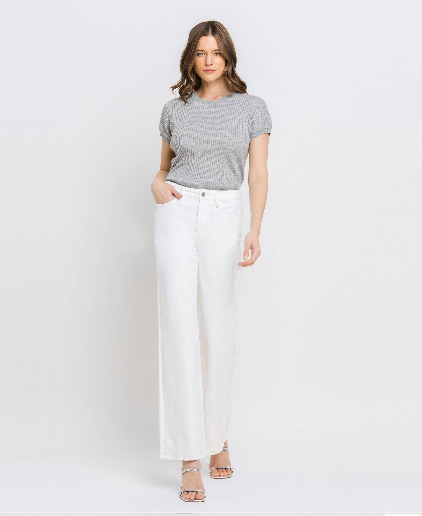 VERVET by FLYING MONKEY - HIGH RISE WIDE LEG JEANS T6393WH: OPTIC WHITE / 29 VERVET by FLYING MONKEY
