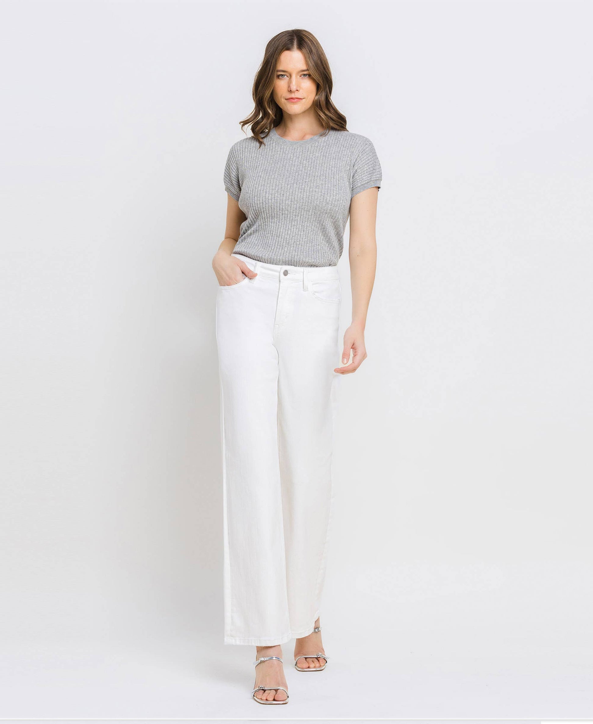 VERVET by FLYING MONKEY - HIGH RISE WIDE LEG JEANS T6393WH: OPTIC WHITE / 29 VERVET by FLYING MONKEY