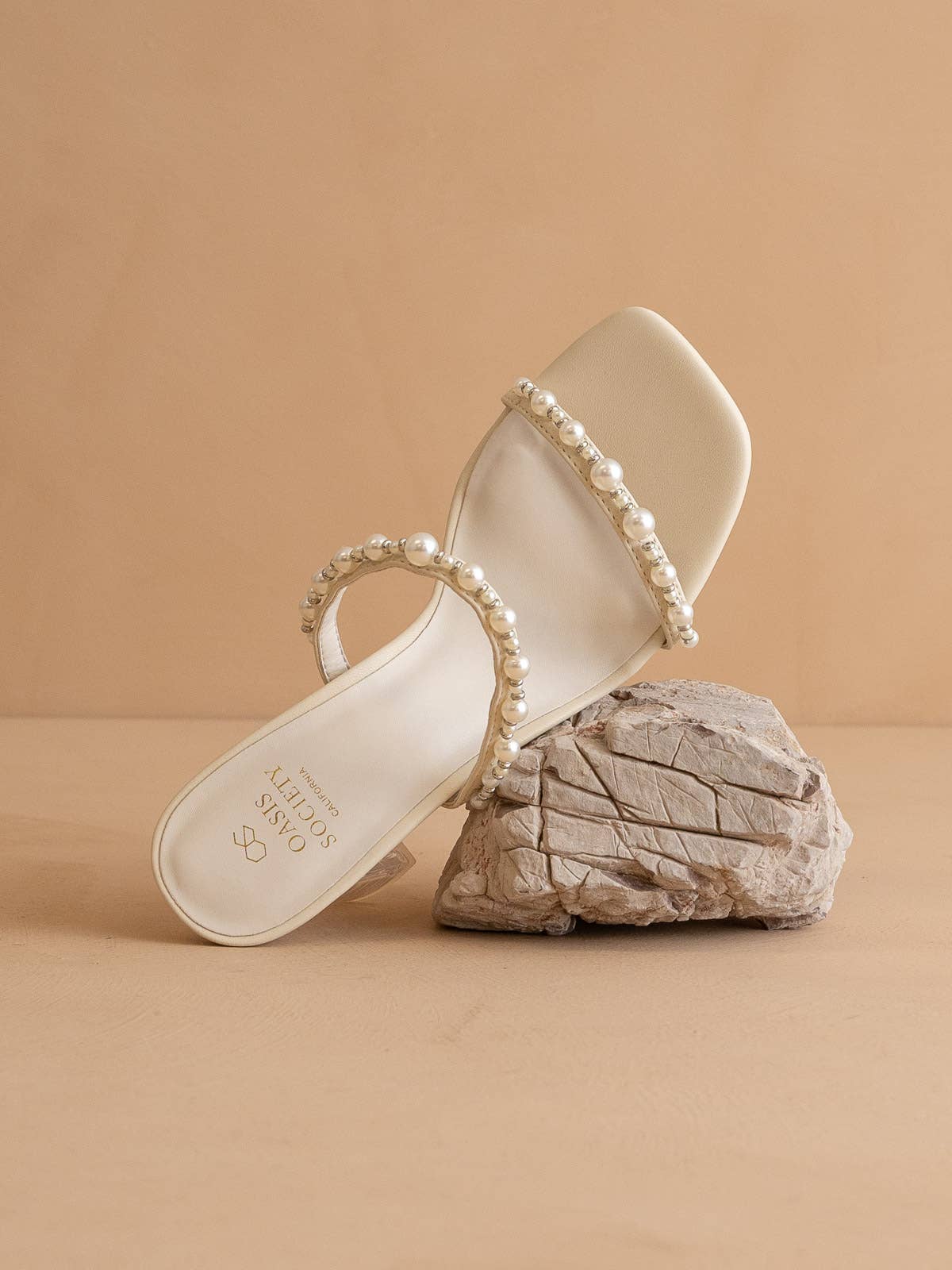 OASIS SOCIETY - The Mae Beige | Strappy Pearl Heel: Beige / 8.5 OASIS SOCIETY