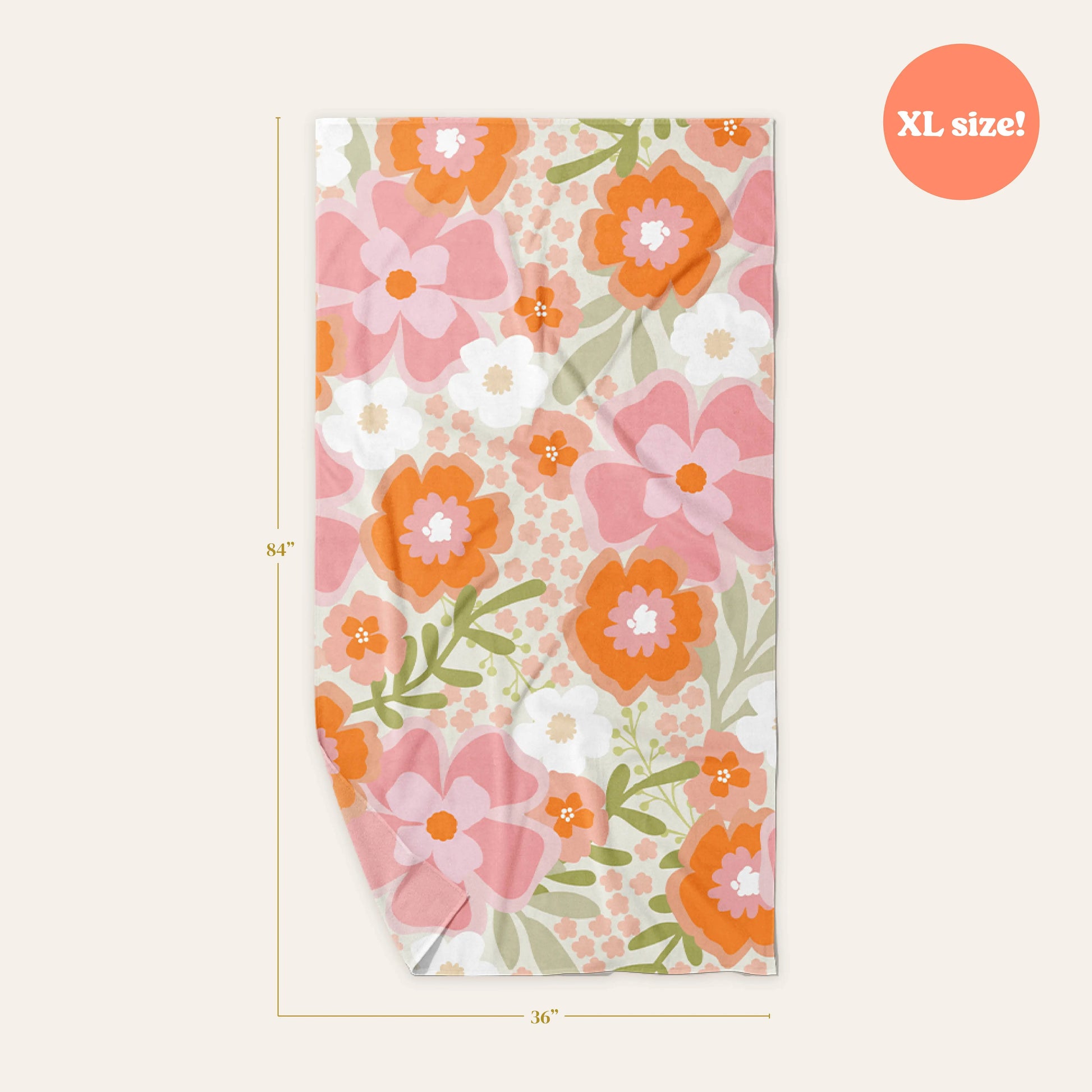 The Darling Effect - XL Quick-Dry Beach Towel-Beyond Blooms Pink Orange The Darling Effect