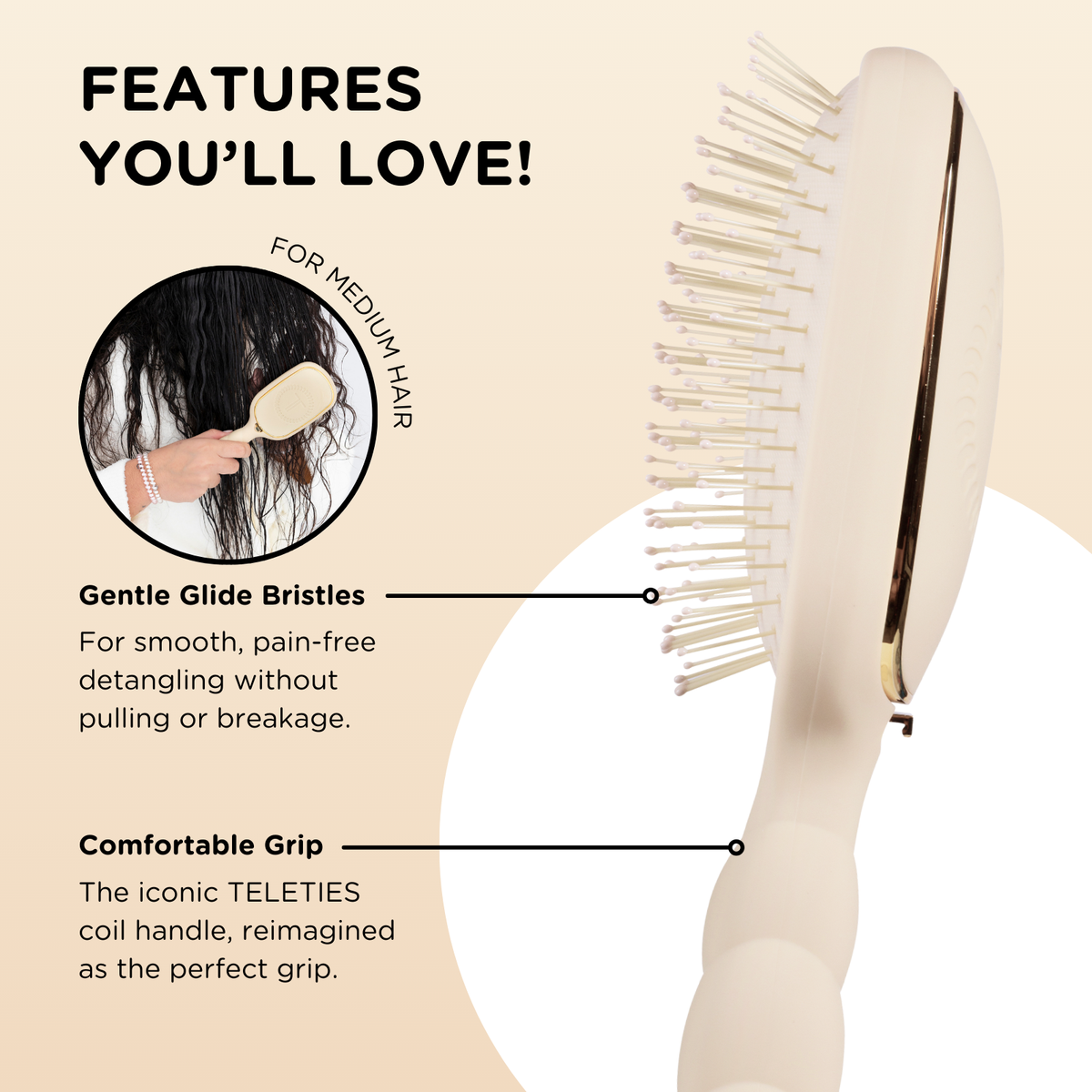TELETIES - Detangler Brush |Tan| Medium TELETIES