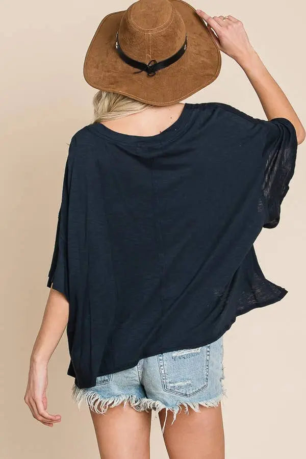 BUCKETLIST - T1722 Solid V-neck Oversized Top BUCKETLIST