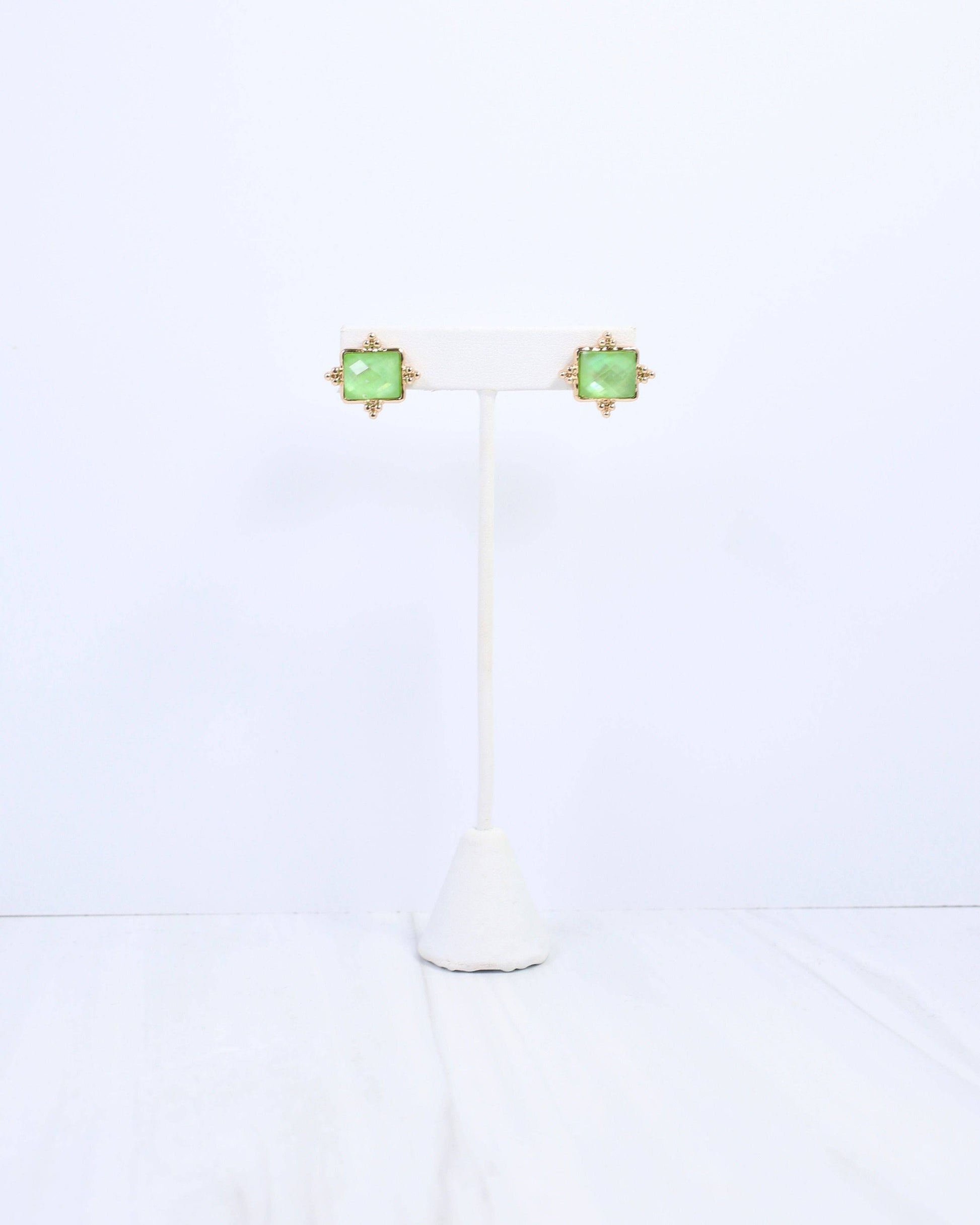 Caroline Hill - Kerang Square Facited Stud Earring Green: Default Caroline Hill
