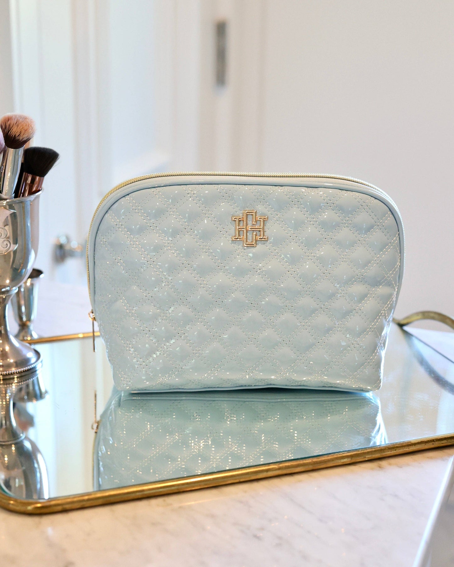 Caroline Hill - Capri Large Pouch Light Blue Patent: Default Caroline Hill