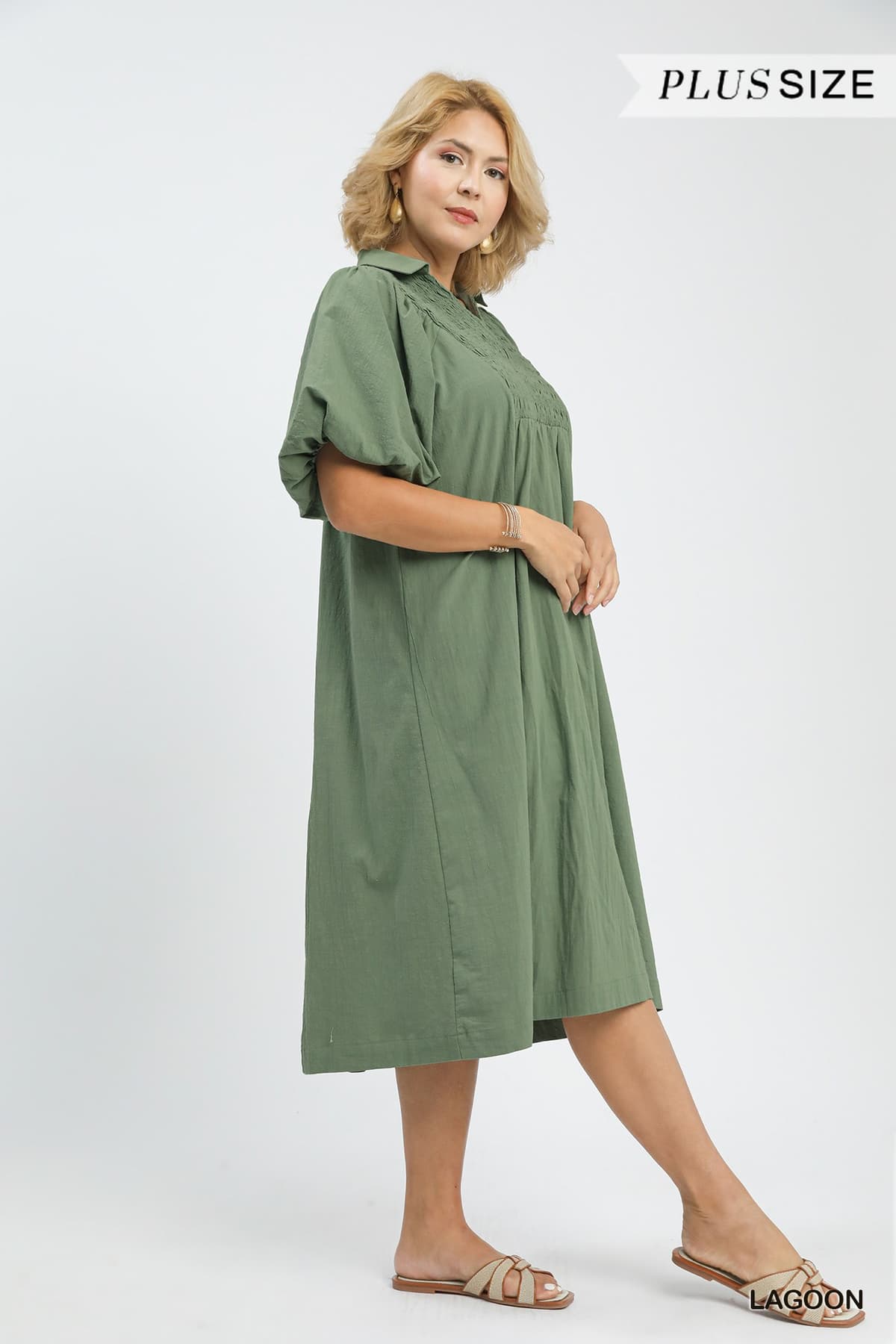 Vanilla Monkey - Plus Smocked Front Yoke Midi Dress: LAGOON / 1-1-1(XL-1XL-2XL) Vanilla Monkey
