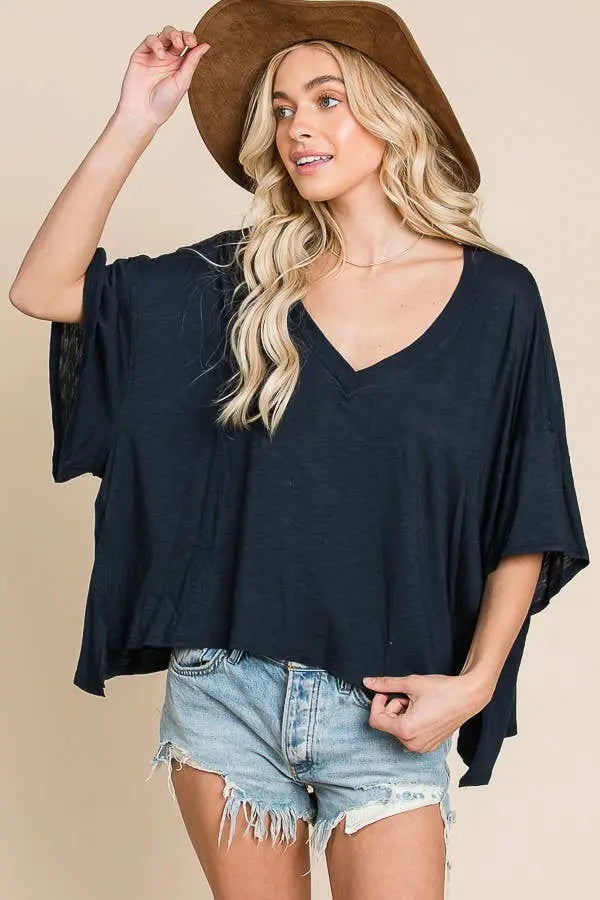 BUCKETLIST - T1722 Solid V-neck Oversized Top BUCKETLIST