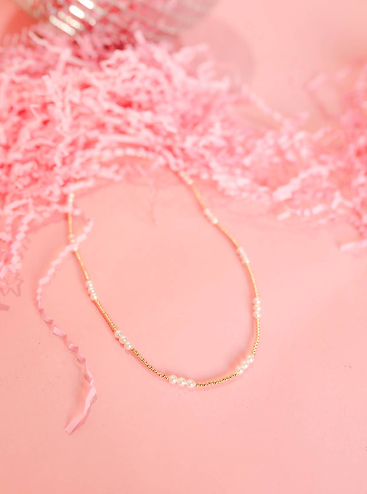 Beaded Blondes - ILY Pearl Necklace in Gold: 16 inch / Stretch (No Clasp) Beaded Blondes