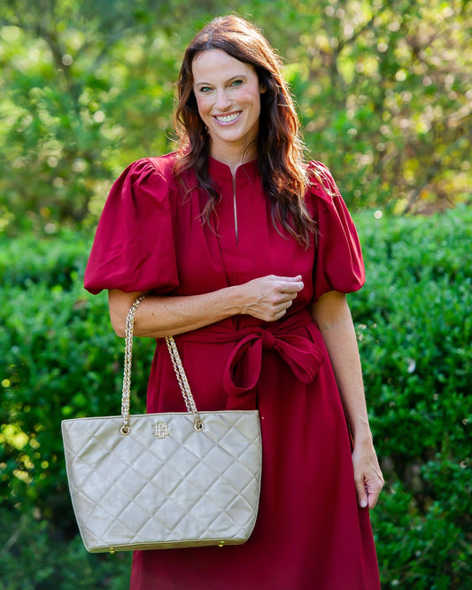 Caroline Hill Gold Shimmer LD Quentin Quilted Tote Caroline Hill