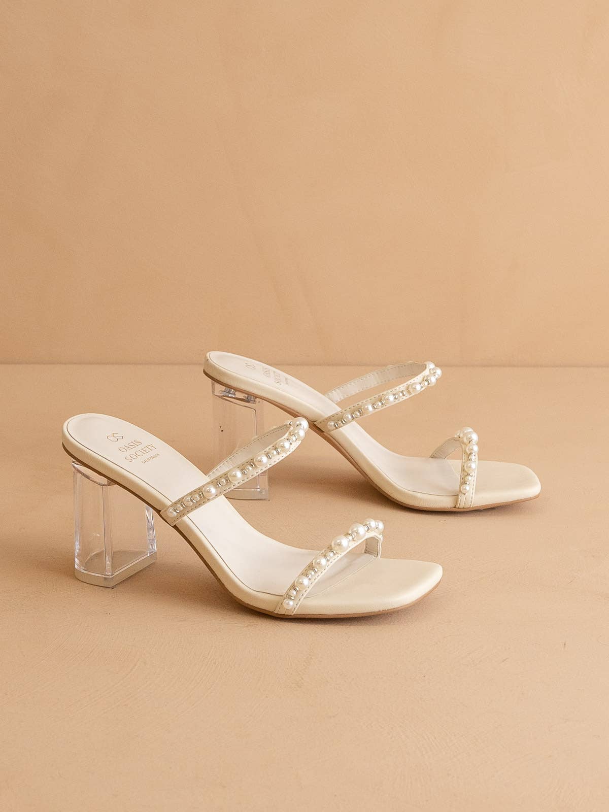 OASIS SOCIETY - The Mae Beige | Strappy Pearl Heel: Beige / 8.5 OASIS SOCIETY