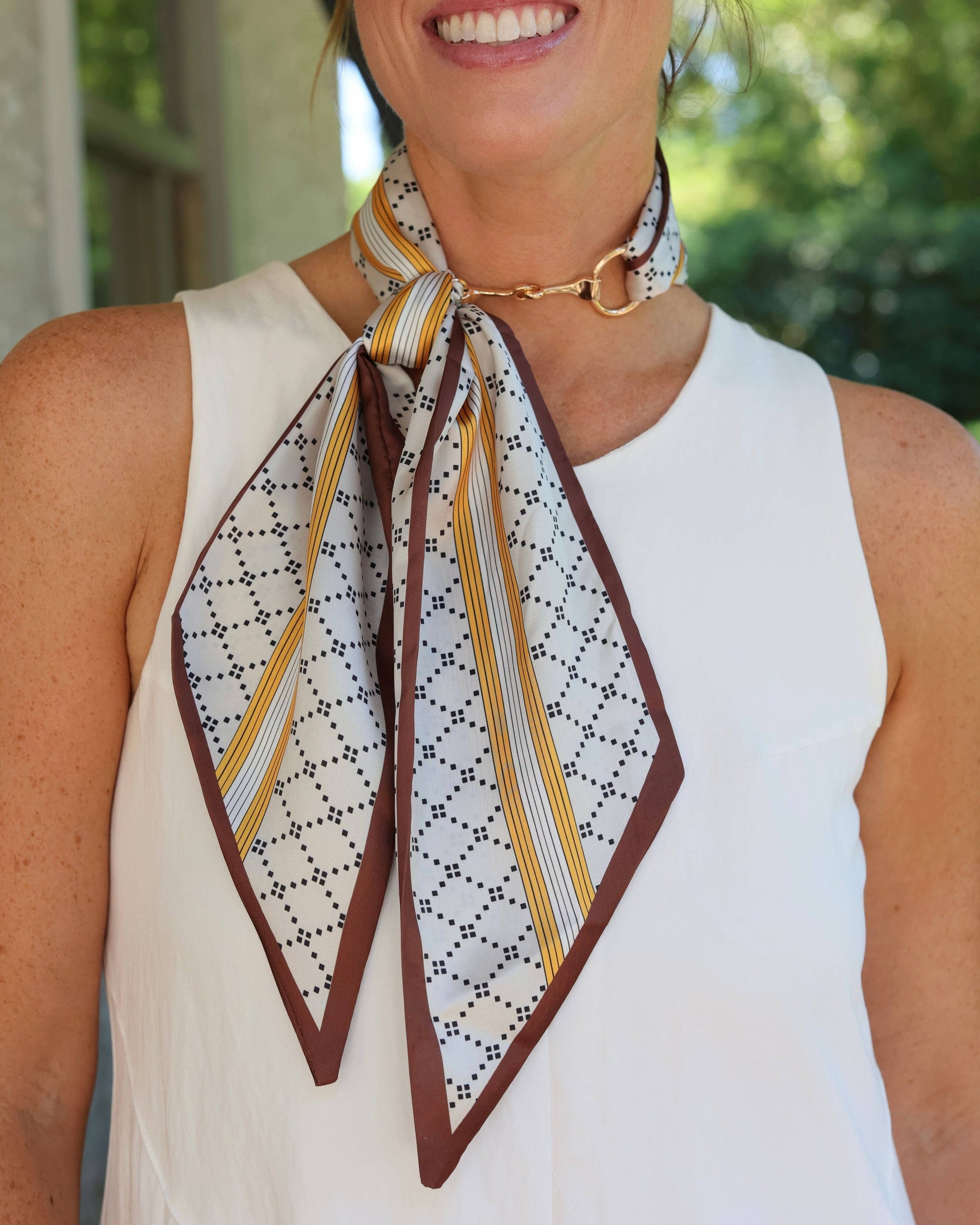 Caroline Hill - Henley Horsebit Buckle Scarf Necklace Brown Gold: Default Caroline Hill