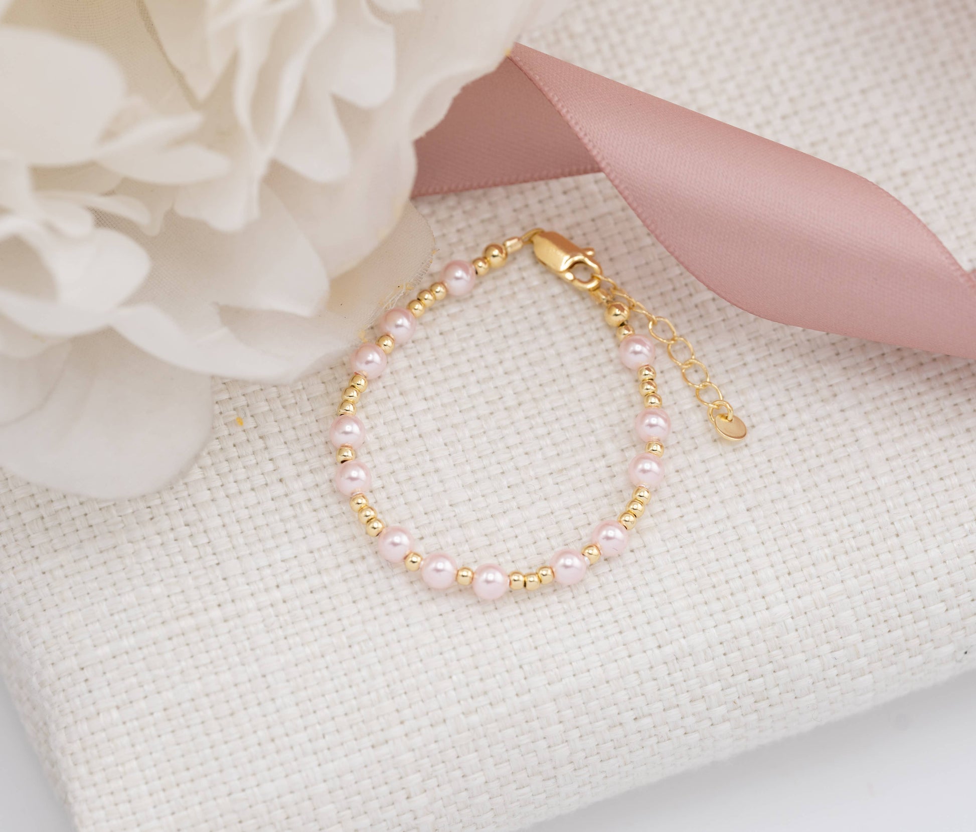 Cherished Moments - 14K Gold-Plated Pink Pearl Baby or Girls Bracelet : Small 0-12m Cherished Moments