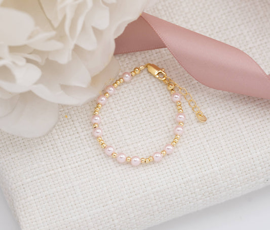 Cherished Moments - 14K Gold-Plated Pink Pearl Baby or Girls Bracelet : Medium 1-5 Years Cherished Moments