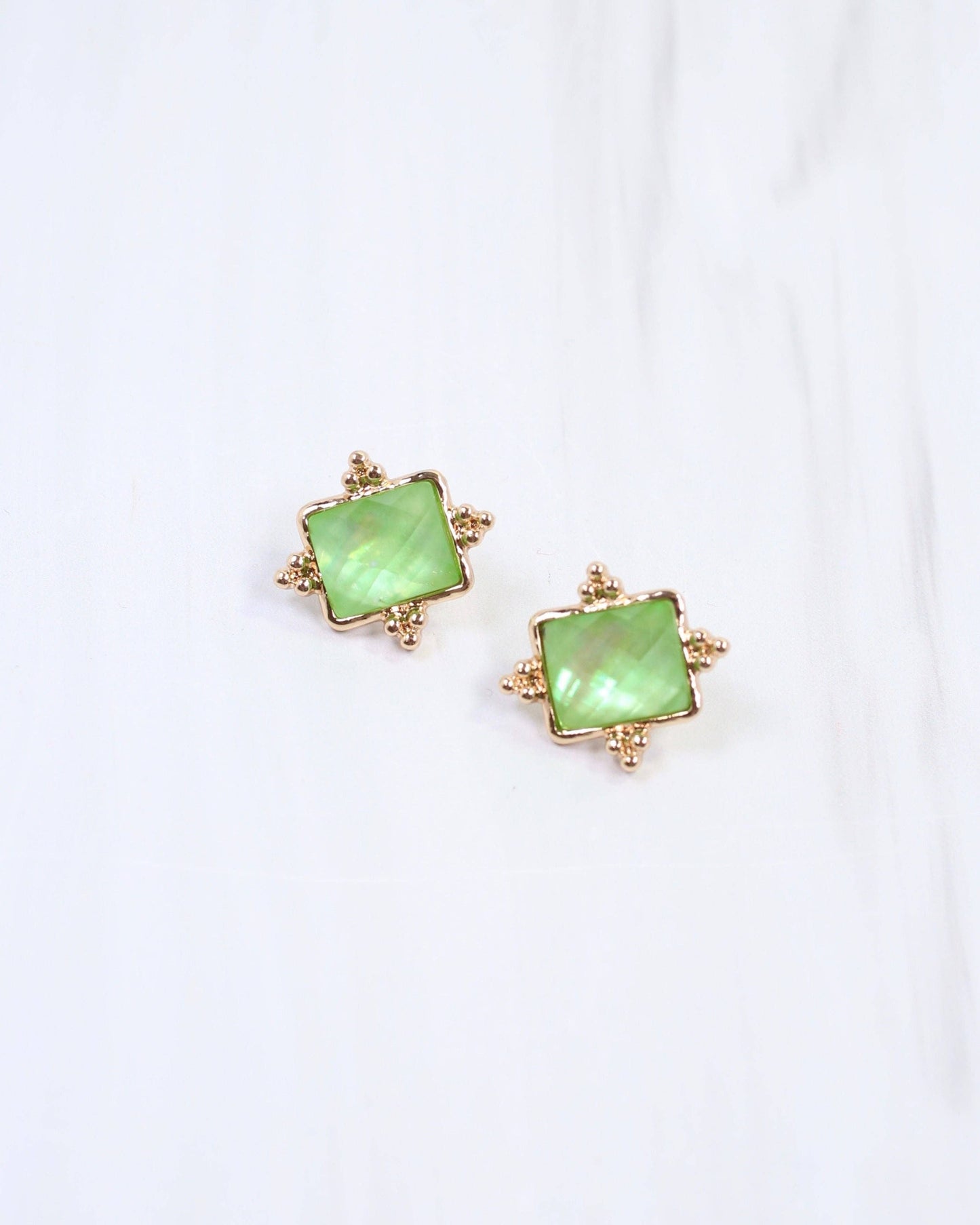 Caroline Hill - Kerang Square Facited Stud Earring Green: Default Caroline Hill