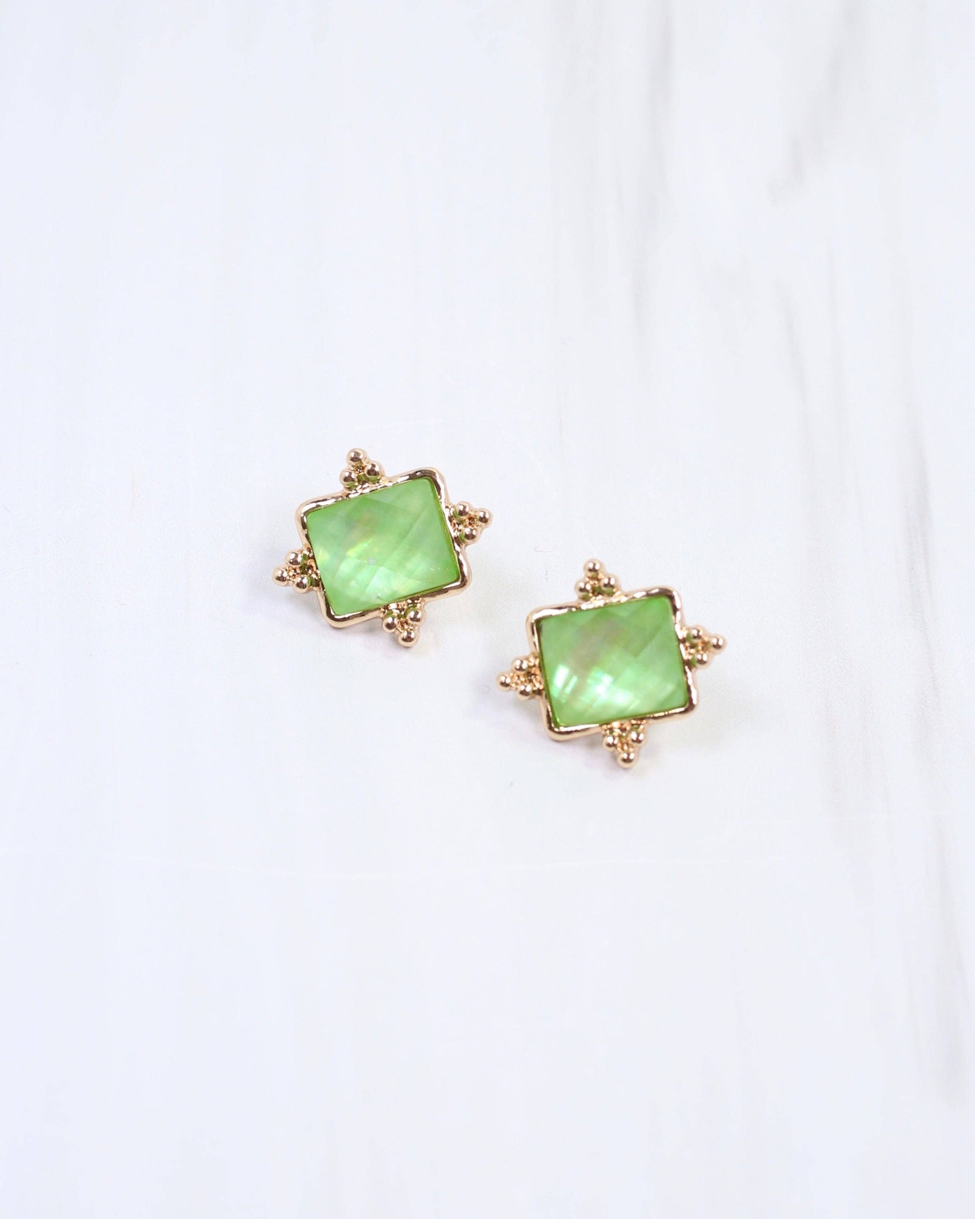 Caroline Hill - Kerang Square Facited Stud Earring Green: Default Caroline Hill