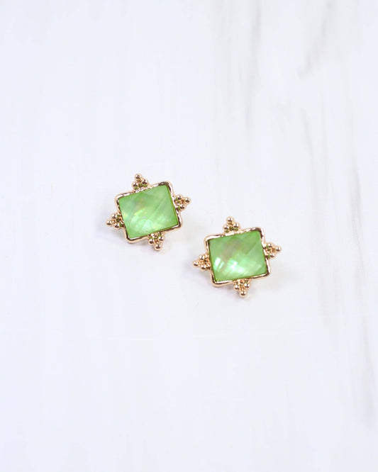 Caroline Hill - Kerang Square Facited Stud Earring Green: Default Caroline Hill