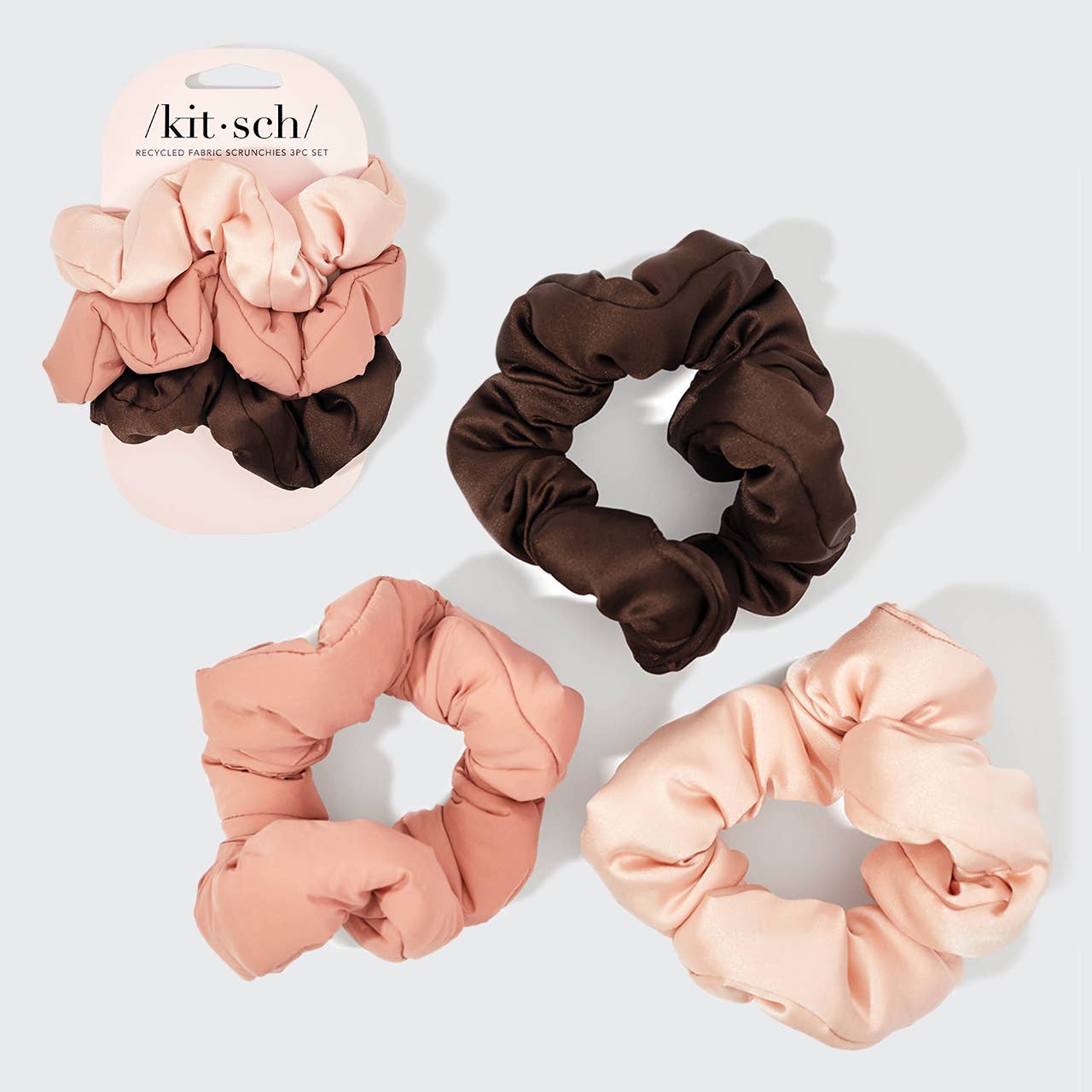 KITSCH - Recycled Fabric Cloud Scrunchies 3pc Set - Rosewood KITSCH