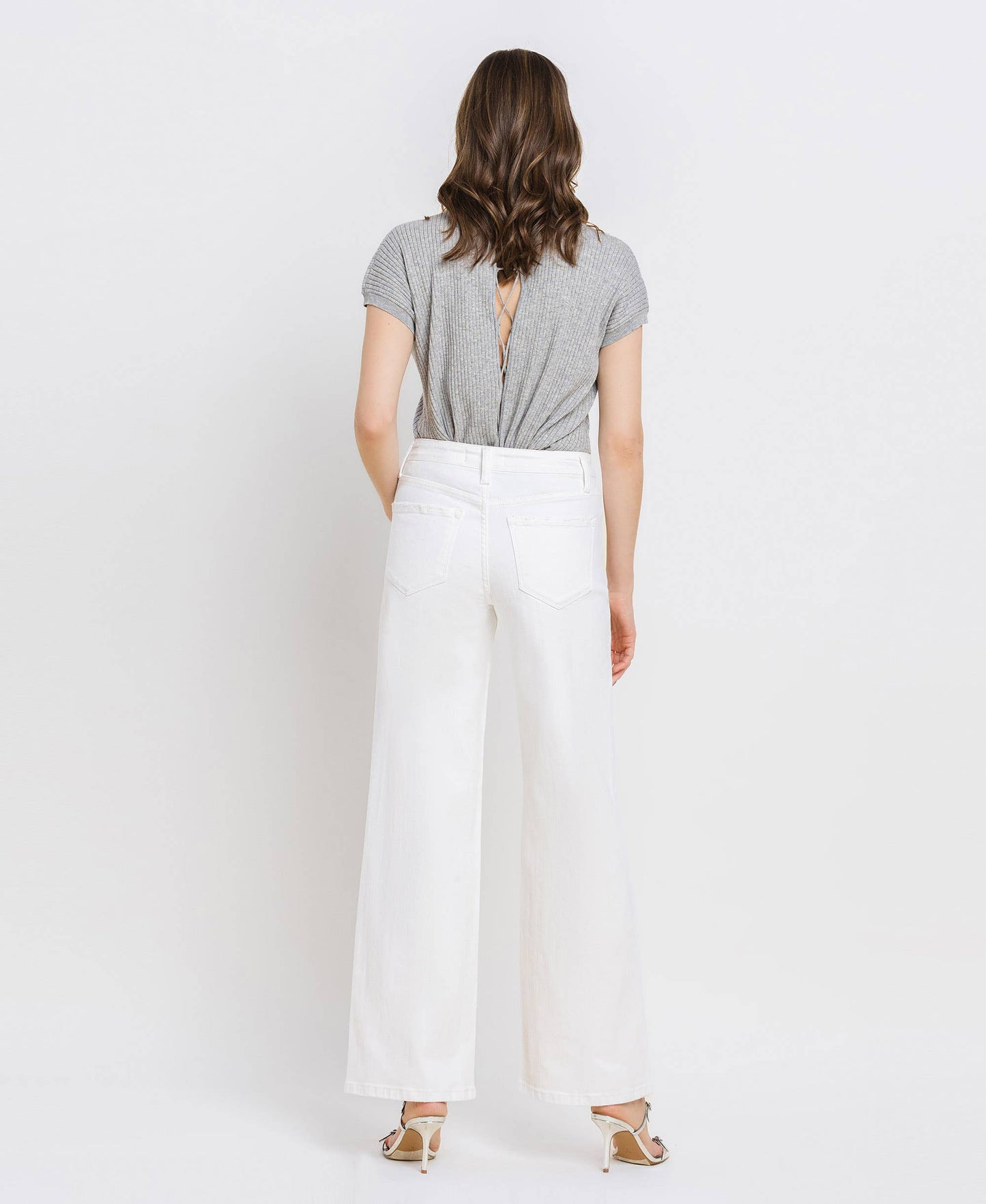 VERVET by FLYING MONKEY - HIGH RISE WIDE LEG JEANS T6393WH: OPTIC WHITE / 29 VERVET by FLYING MONKEY