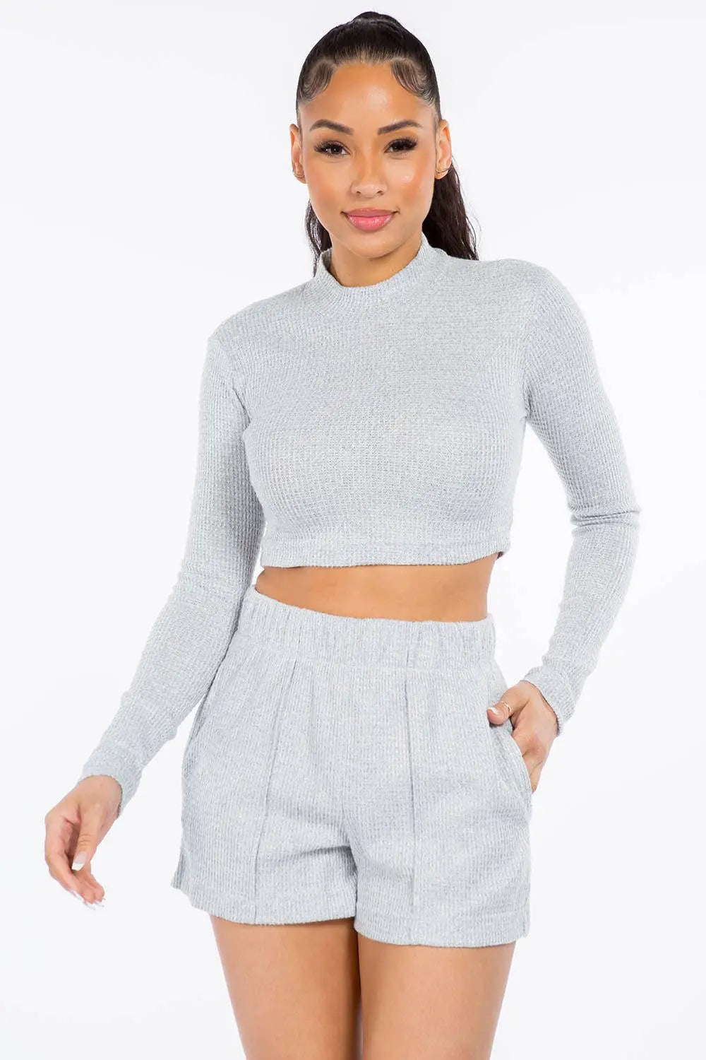 Veracci Waffle Knit Top & Shorts Lounge Set