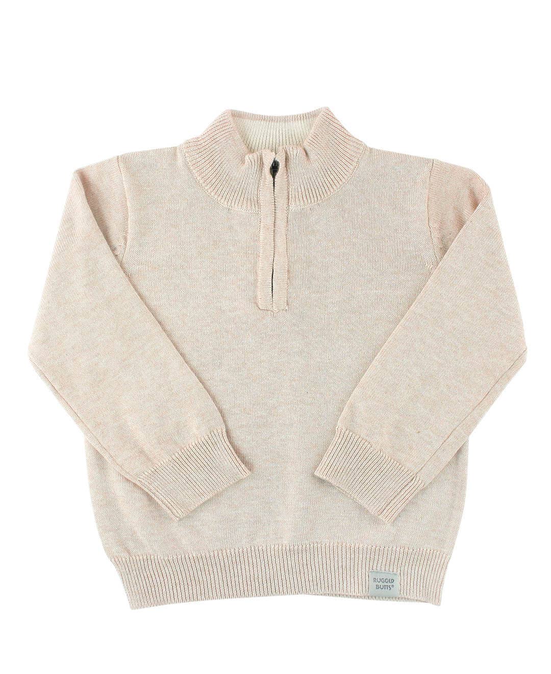 RuffleButts + RuggedButts - Boys Heather Oatmeal Quarter-Zip Sweater: Off-White / 5 RuffleButts + RuggedButts