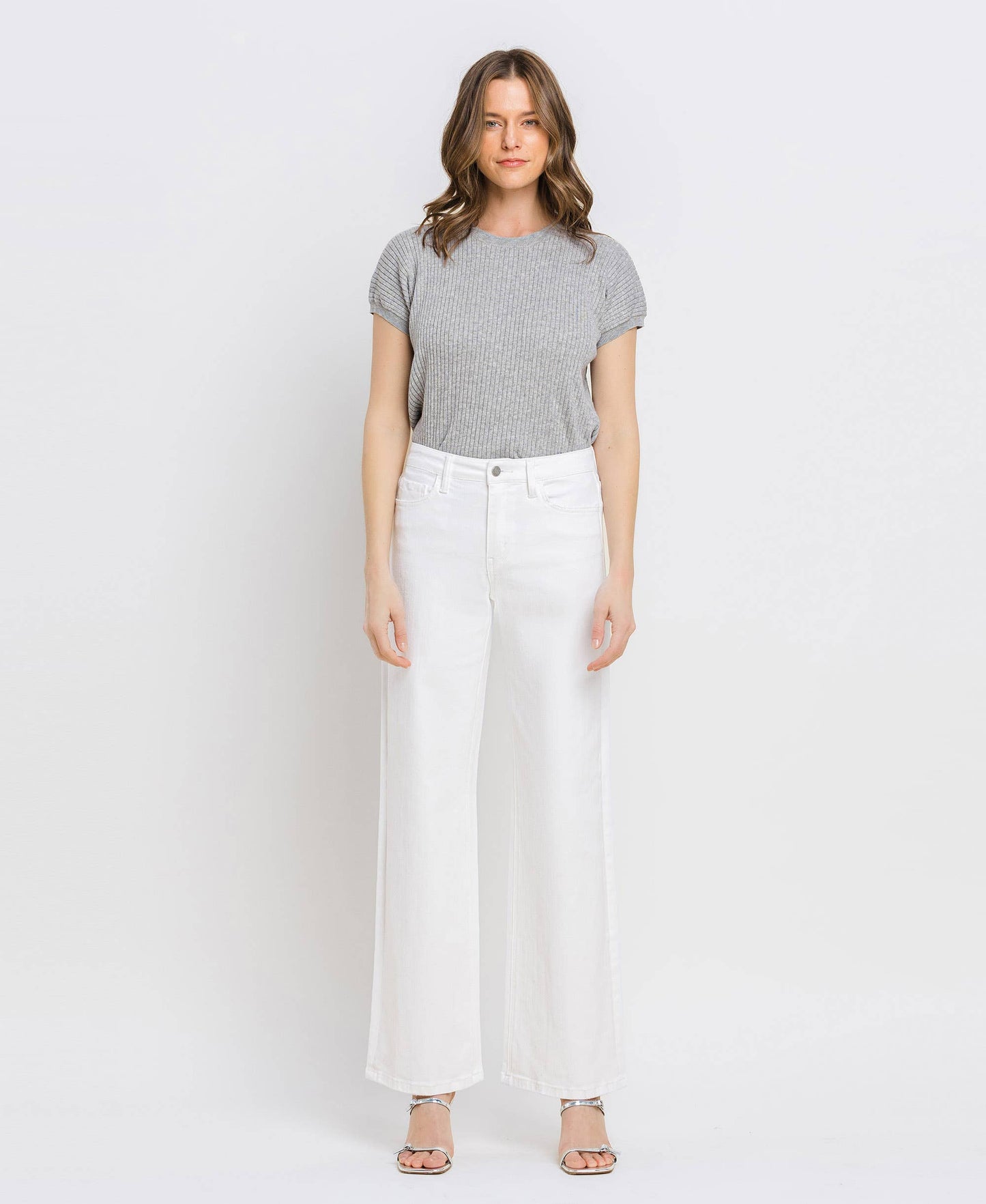 VERVET by FLYING MONKEY - HIGH RISE WIDE LEG JEANS T6393WH: OPTIC WHITE / 29 VERVET by FLYING MONKEY