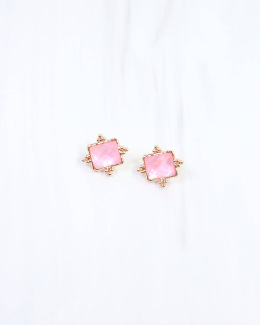 Caroline Hill - Kerang Square Facited Stud Earring Pink: Default Caroline Hill
