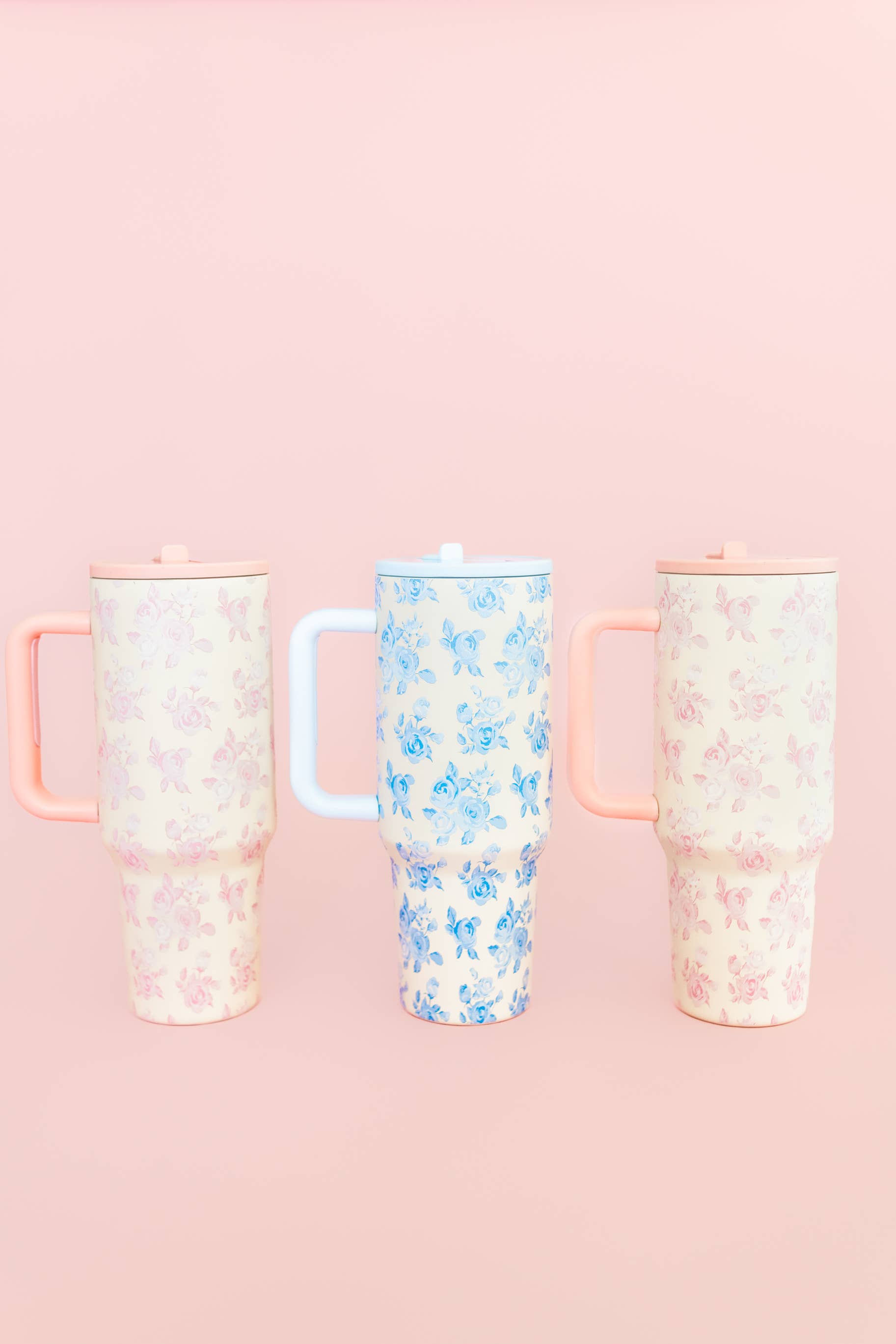 Rock Paper Scissors - Blue Floral 40oz Tumbler with Spill Proof Lid and Flip Straw Rock Paper Scissors