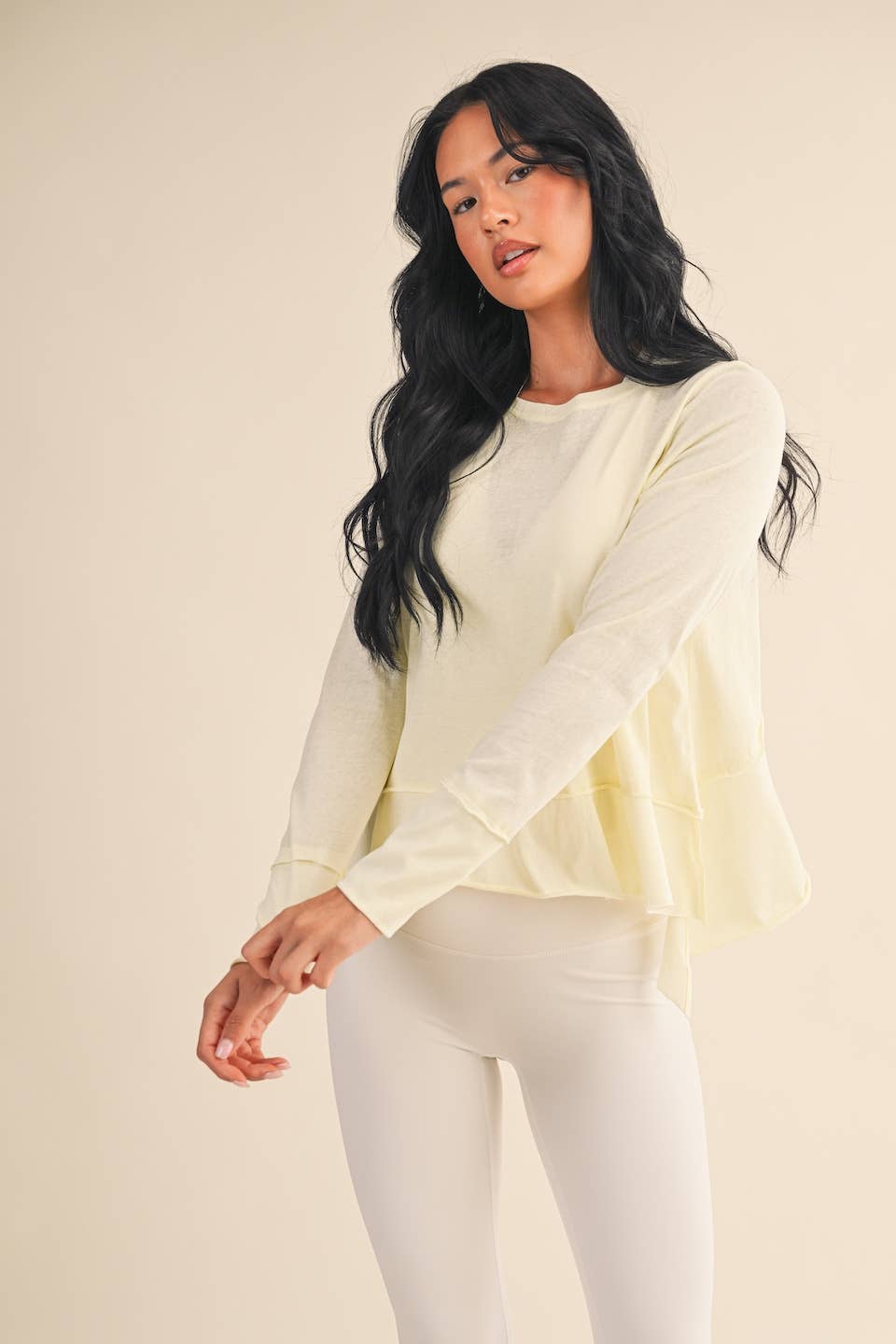 KIMBERLY C - Cotton Slub Long Sleeve Layering Top: Yellow / M KIMBERLY C