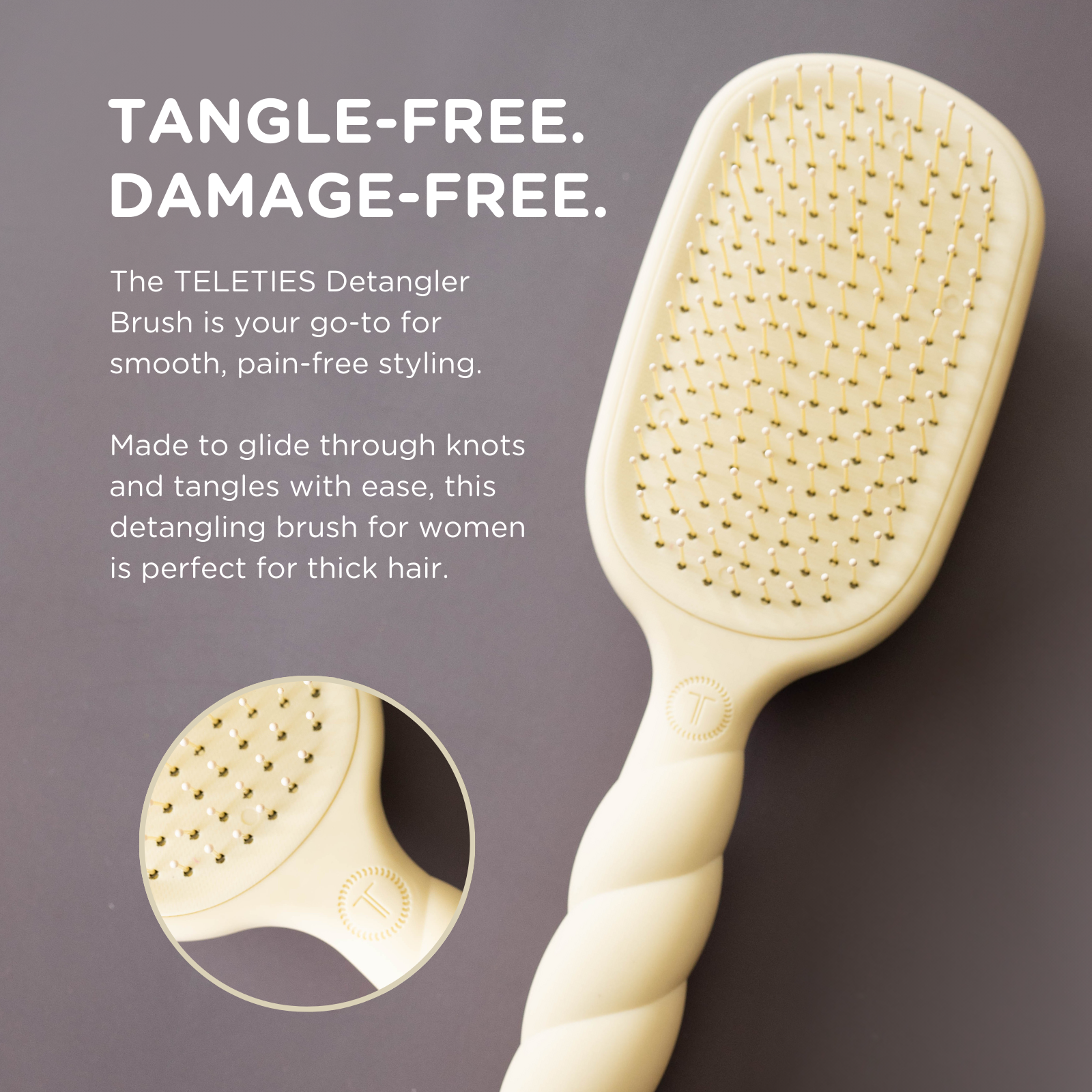 TELETIES - Detangler Hair Brush for Thick Hair - Tan TELETIES