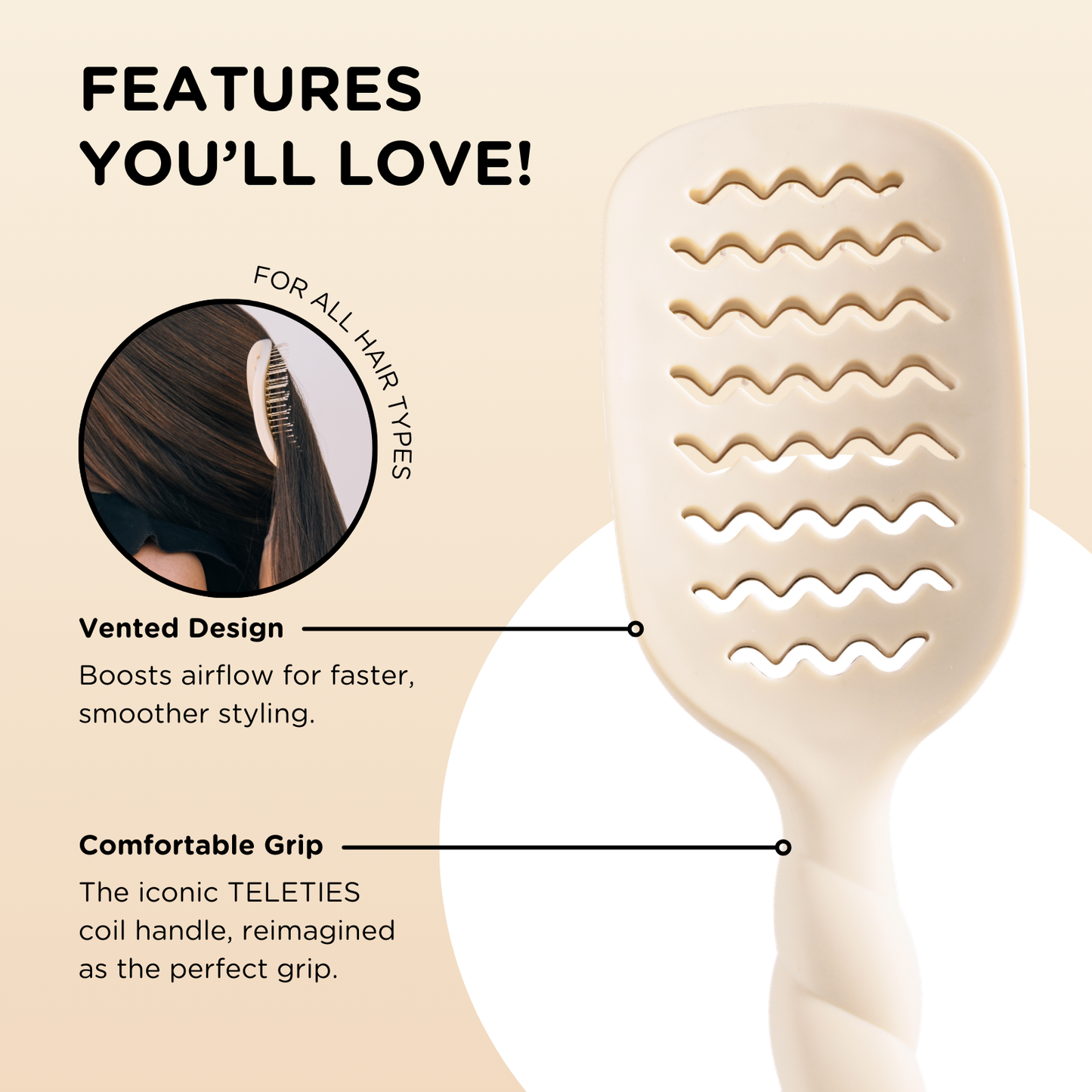 TELETIES - Vented Hair Brush | Tan TELETIES