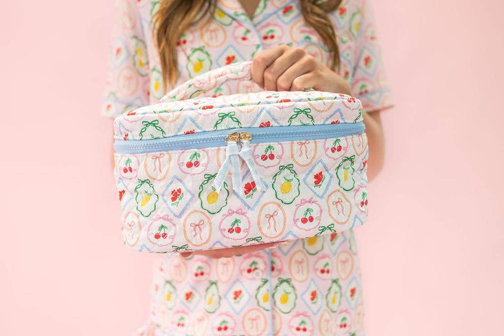 Rock Paper Scissors - Quilted Cosmetic Bag with Top Handle - Fruit Cocktail Rock Paper Scissors