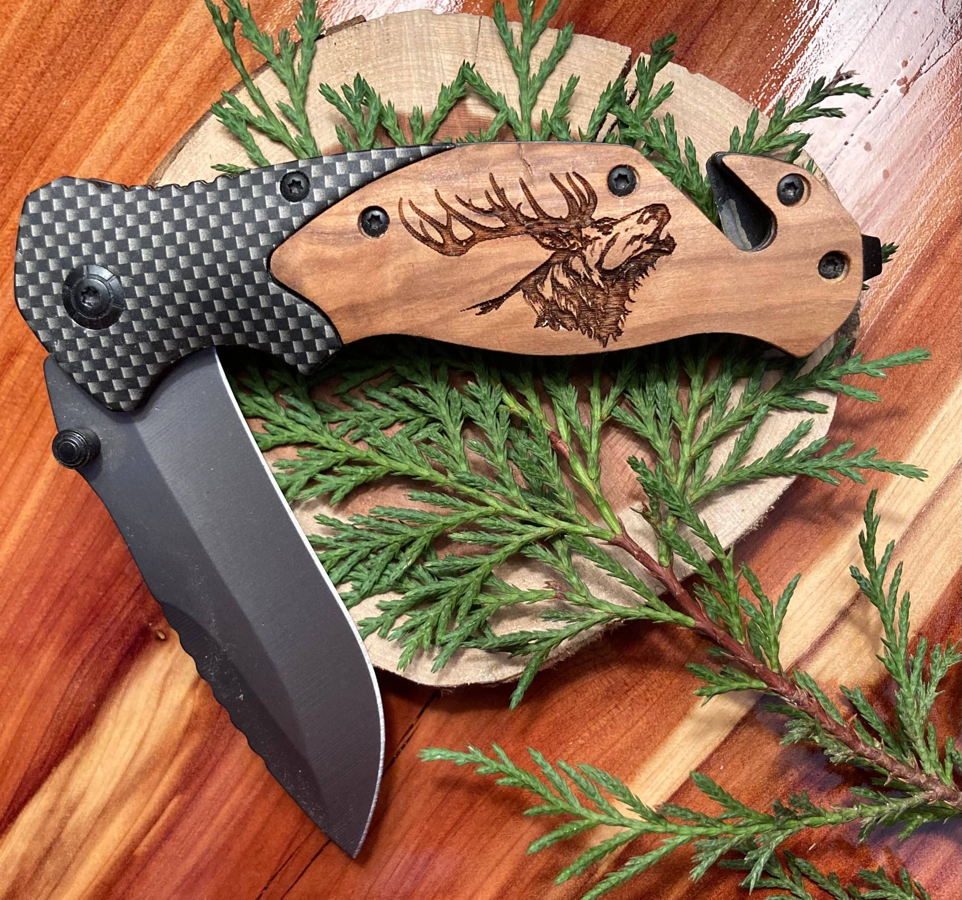 Quail Tail Laser Art - Elk Bugle Knife Quail Tail Laser Art